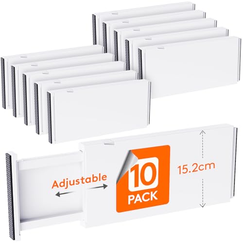 Lifewit 10 Set Schubladentrenner, Verstellbar Schubladen Trenner für Innenlänge 34–50cm & Höhe＞15.5cm Organizer Ordnungssystem für Küche/Kleiderschränke/Schreibtisch, Weiß von Lifewit