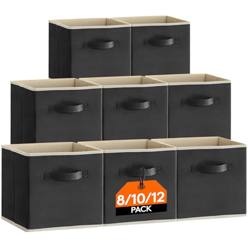 Lifewit 10 Stück Aufbewahrungsbox Stoff, Faltbare aufbewahrungsbox, 26 x 26 x 28 cm Aufbewahrung Ordnungsboxen aus Vliesstoff mit Griff für Kisten Kallax Boxen Regal, Schwarz von Lifewit