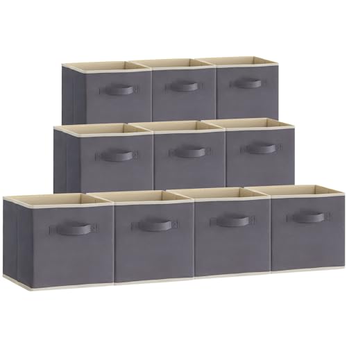 Lifewit 10 Stück Aufbewahrungsbox aus Stoff, Faltbar Aufbewahrungswürfel Boxen Aufbewahrung Ordnungsboxen aus Vliesstoff mit Griff für Kisten Kallax Boxen Regal 33 x 38 x 33 cm, Grau von Lifewit