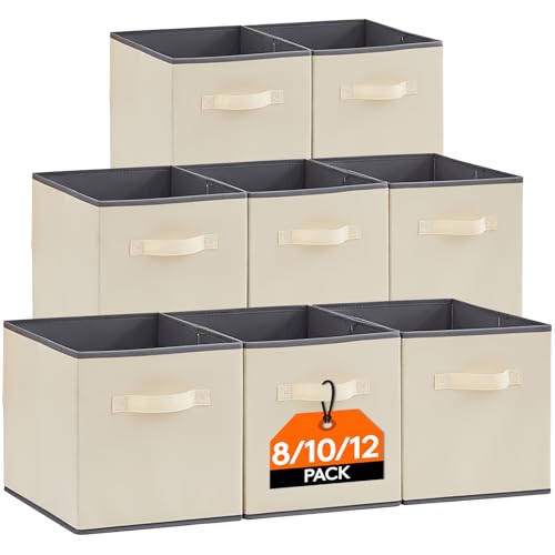 Lifewit 12 Stück Aufbewahrungswürfel, Aufbewahrungsbox aus Stoff, Ordnungsboxen aus Vliesstoff mit Griff für Würfelregal, Faltbox, Kleideraufbewahrung, Ordnungsboxen, 26,5 X 26,5 X 28 cm, Beige von Lifewit