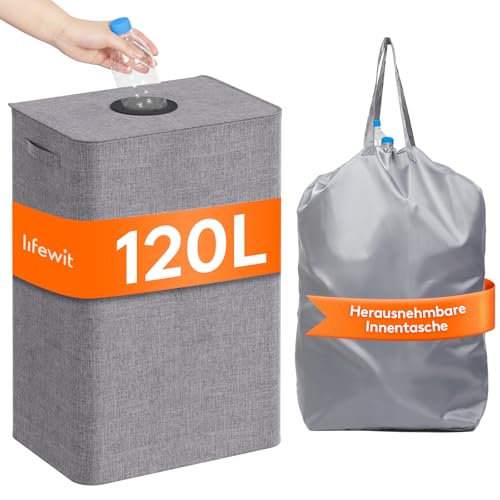 Lifewit 120L Pfandflaschen Sammelbehälter mit Deckel, Pfandsammler Organizer and Altglas Aufbewahrung mit Einwurf, Leergutbehälter fur Recycling Abstellraum Flaschentasche, Grau Lifewit 120L Pfandflaschen Sammelbehälter mit Deckel, Pfandsammler Organizer and Altglas Aufbewahrung mit Einwurf, Leergutbehälter fur Recycling Abstellraum Flaschentasche, Grau von Lifewit