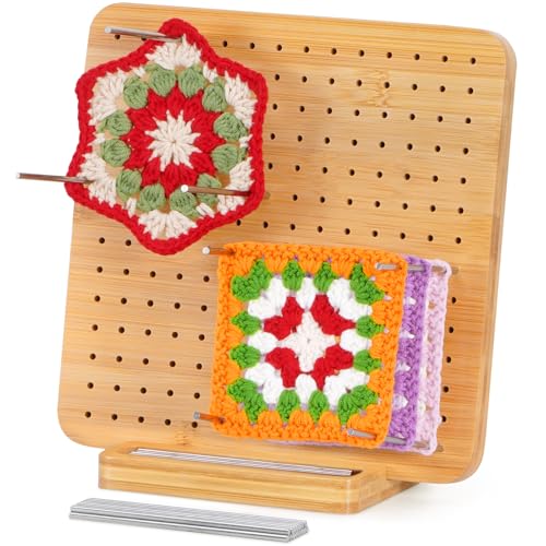 Lifewit 19,6cm*19,6cm*1,5cm Blocking Board Häkeln mit 20 Stiften, Bambus Häkelbrett Spanner für Stricken und Häkeln Projekte, Haltebrett für Häkeln, Häkeln Zubehör Geschenke für Häklerinnen von Lifewit