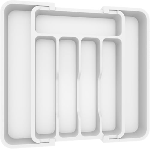 Lifewit 2 Stk. Besteckkasten für Schublade, Verstellbarer Küchenutensilienhalter Tiefe 31 cm, Kleiner Küche Organizer erweiterbar auf 37 cm, Besteckhalter Utensilienhalter für Löffe/Gabeln, Weiß von Lifewit