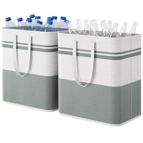 Lifewit 2 Stück Pfandflaschen Sammelbehälter mit Deckel 60L, Groß Pfandflaschen Aufbewahrung, Behälter Leergut & Altglas Aufbewahrung, Flaschensammler Küche Abstellraum Flaschentasche, Grau und Weiss von Lifewit