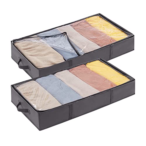 Lifewit 2 Stück Unterbett Aufbewahrungsbox mit Deckel, Unterbettkommode Faltbare Unterbett Aufbewahrung Kleidung Aufbewahrungstasche für Bettdecken Kleidung Unterbett Kleiderschrank, 65L, Grau von Lifewit