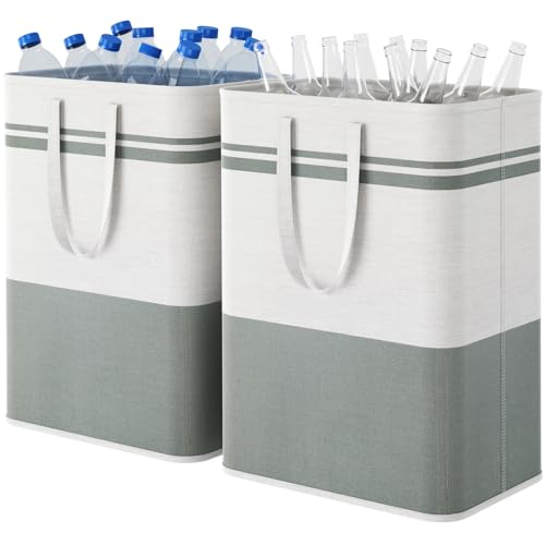 Lifewit 2 Stück Pfandflaschen Sammelbehälter mit Deckel80L, Groß Pfandflaschen Aufbewahrung, Behälter Leergut & Altglas Aufbewahrung, Flaschensammler Küche Abstellraum Flaschentasche, Grau und Weiss von Lifewit