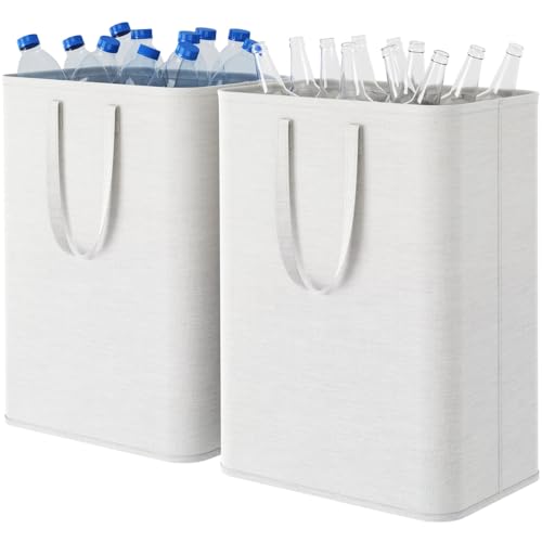 Lifewit 2 Stück Pfandflaschen Sammelbehälter mit Deckel 80L, Groß Pfandflaschen Aufbewahrung, Behälter Leergut & Altglas Aufbewahrung, Flaschensammler Küche Abstellraum Flaschentasche, Weiß von Lifewit