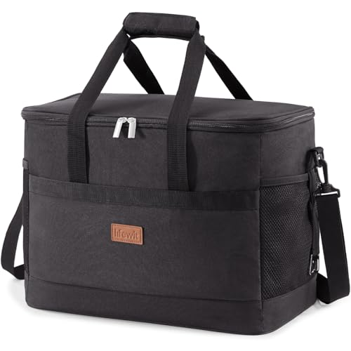 Lifewit 33L Kühltasche Groß faltbar Kühlkorb Kühlbox Thermotasche Picknicktasche für Lebensmitteltransport, Schwarz von Lifewit