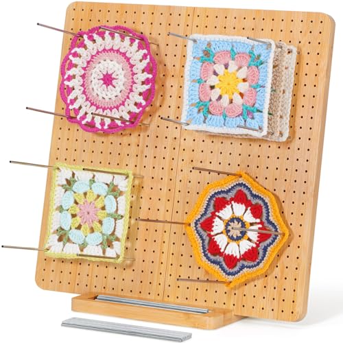 Lifewit 36,6cm*36,6cm*1,5cm Blocking Board Häkeln mit 36 Stiften, Bambus Häkelbrett Spanner für Stricken und Häkeln Projekte, Haltebrett für Häkeln, Häkeln Zubehör Geschenke für Häklerinnen von Lifewit