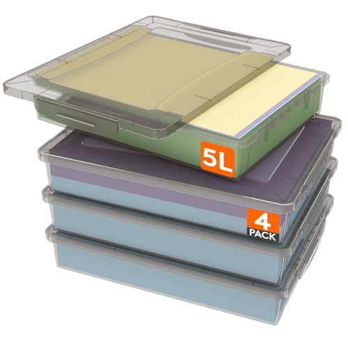 Lifewit 4 Pack Mehrzweck-Aufbewahrungsbox aus Kunststoff mit verriegelbaren Deckeln, A4 Papieraufbewahrung, Klassenzimmer Organisation, Aufbewahrung für Bastelarbeiten, Dokumente, Künstlerbedarf von Lifewit