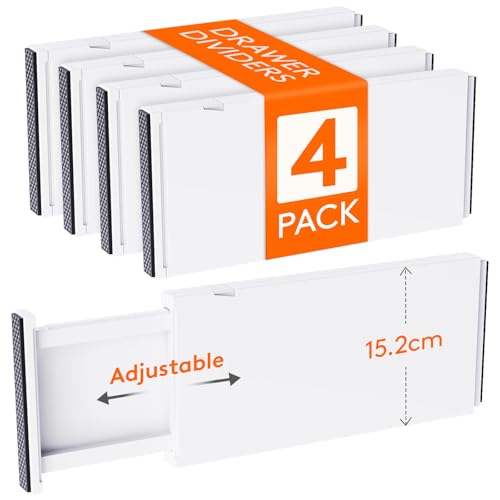 Lifewit 4 Set Schubladentrenner, Verstellbar Schubladen Trenner für Innenlänge 34–50cm & Höhe＞15.5cm Organizer Ordnungssystem für Küche/Kleiderschränke/Schreibtisch, Weiß von Lifewit
