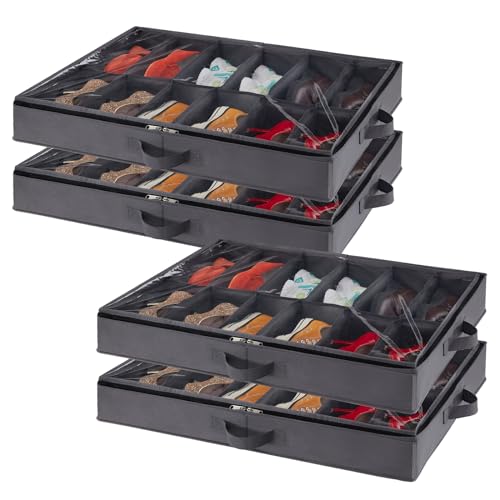 Lifewit 4 Stück Unterbettkommode für Schuhe, Faltbare Unterbett Aufbewahrungsbox Schuhorganizer Schuhe Aufbewahrungstasche Shoe Organizer Bettkasten für Männer Frauen, 4x12 Paar von Lifewit