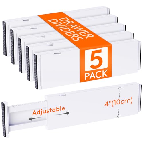 Lifewit 5 Set Schubladentrenner für Innenlänge 34–50cm & Höhe＞10.5cm Schubladen, Verstellbar Schubladen Trenner Organizer Ordnungssystem für Küche/Bestecken/Kleiderschränke/Schreibtisch, Weiß von Lifewit