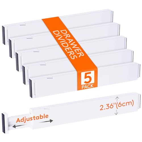 Lifewit 5er Set Verstellbar Schubladentrenner, Schubladen Organizer Trenner für Innenlänge 40–50cm & Höhe＞6cm Schlafzimmer Küche Bestecken Kleiderschränke Schreibtisch Schubladen Ordnungssystem,Weiß von Lifewit