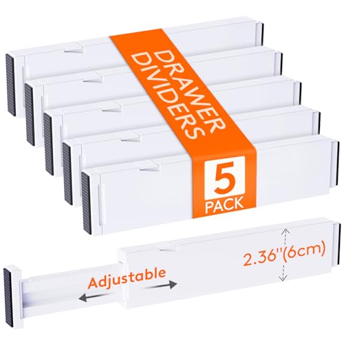 Lifewit 5er Set Verstellbar Schubladentrenner, Schubladen Organizer Trenner für Innenlänge 28–40cm & Höhe＞6cm Schlafzimmer Küche Bestecken Kleiderschränke Schreibtisch Schubladen Ordnungssystem,Weiß von Lifewit