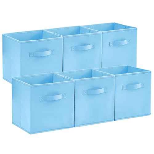 Lifewit 6 Stück Aufbewahrungsbox aus Stoff, Faltbar Aufbewahrungswürfel Kallax Boxen Aufbewahrung aus Vliesstoff mit Griff für Würfelregal Kallax Boxen Regal Einsatz, 26.5x26.5x28cm, Hellblau von Lifewit