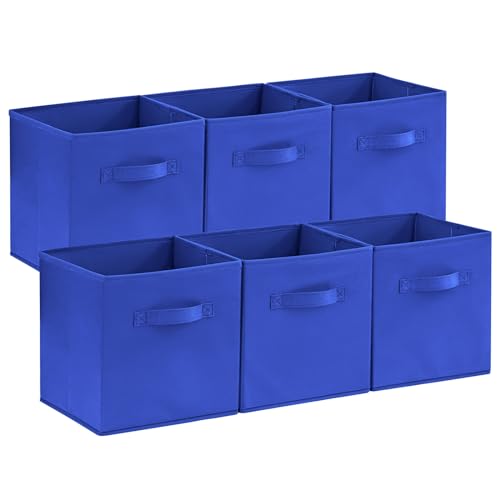 Lifewit 6 Stück Aufbewahrungsbox aus Stoff, Faltbar Aufbewahrungswürfel Kallax Boxen Aufbewahrung aus Vliesstoff mit Griff für Würfelregal Kallax Boxen Regal Einsatz, 26.5x26.5x28cm, Blau von Lifewit