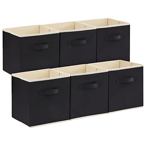 Lifewit 6 Stück Aufbewahrungsbox aus Stoff, Faltbar Aufbewahrungswürfel Kallax Boxen Aufbewahrung aus Vliesstoff mit Griff für Würfelregal Kallax Boxen Regal Einsatz, 33x33x33cm, Schwarz von Lifewit