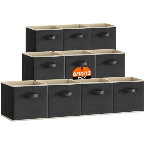 Lifewit 6 Stück Aufbewahrungsbox aus Stoff, Faltbar Aufbewahrungswürfel Kallax Boxen Aufbewahrung aus Vliesstoff mit Griff für Würfelregal Kallax Boxen Regal Einsatz, 33x33x33cm , Schwarz von Lifewit