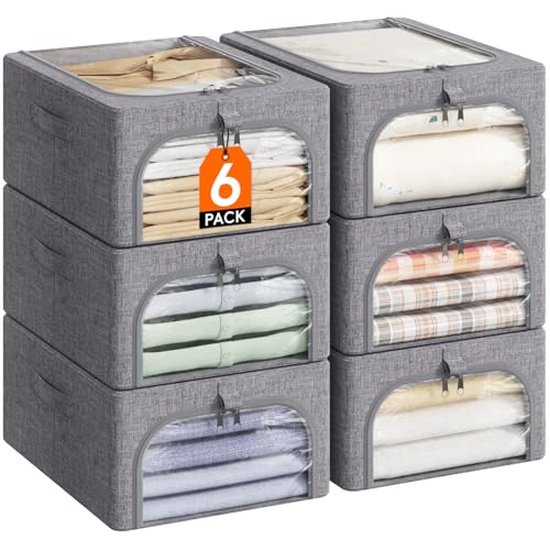 Lifewit 6 Stück Kleideraufbewahrungsbehälter mit Metallrahmen, Faltbare Aufbewahrungsbox mit Deckel, 25L Stapelbare Aufbewahrungsbeutel Stoffbehälter Organizer mit Klarsichtfenster, Robuste Griffe Lifewit 6 Stück Kleideraufbewahrungsbehälter mit Metallrahmen, Faltbare Aufbewahrungsbox mit Deckel, 25L Stapelbare Aufbewahrungsbeutel Stoffbehälter Organizer mit Klarsichtfenster, Robuste Griffe von Lifewit