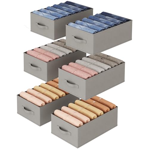 Lifewit 6 Stück Schubladen Organizer, Faltbare Kleiderschrank Organizer 6 Fächer, 42 X 27 X 17 cm, Grau von Lifewit