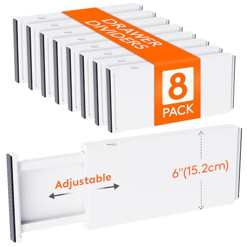 Lifewit 8 Set Schubladentrenner, Verstellbar Schubladen Trenner für Innenlänge 34–50cm & Höhe＞15.5cm Organizer Ordnungssystem für Küche/Kleiderschränke/Schreibtisch, Weiß von Lifewit
