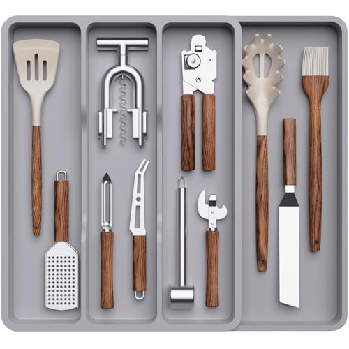 Lifewit Besteckkasten für Schubladen, Küchenutensilien Besteckkasten erweiterbar auf 43,9 cm, Schubladen Organizer Küche Tiefe 40 cm, Kunststoff Besteckeinsatz für Backen/Messer/Gabel/Löffel, Grau von Lifewit