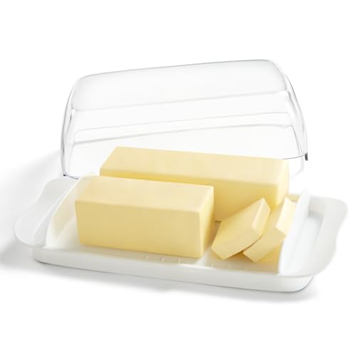 Lifewit Butterdose Kunststoff mit Deckel für 250 g Butter Butterschale Plastik Behälter für Kühlschrank mit Griffen Weiß von Lifewit