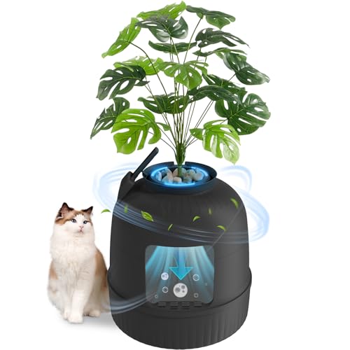 Lifewit Katzenklo Blumentopf mit Pflanze & Schaufel, Katzenklo Versteckt mit Geruchsbeseitigung, Infrarot-Sensor, Katzentoilette XXL Katzenklo groß für Wohnzimmer, Schlafzimmer, Ecke, Schwarz von Lifewit