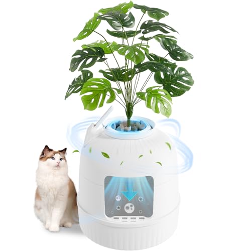 Lifewit Katzenklo Blumentopf mit Pflanze & Schaufel, Katzenklo Versteckt mit Geruchsbeseitigung, Infrarot-Sensor, Katzentoilette XXL Katzenklo groß für Wohnzimmer, Schlafzimmer, Ecke, Weiß von Lifewit