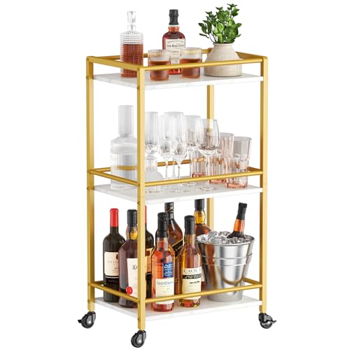 Lifewit Küchenwagen mit 3 Ebenen, Servierwagen mit Rollen, Rollwagen Barwagen mit feststellbaren Rädern für Küche, Wohnzimmer, Esszimmer, Büro 43,2 x 30 x 81,5 cm, Gold von Lifewit