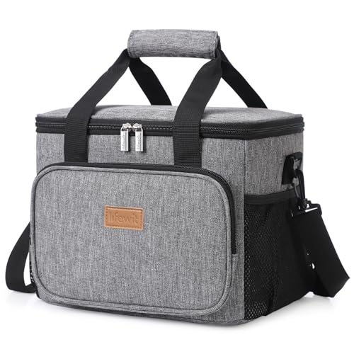 Lifewit 15L Kühltasche klein unterwegs, Isolierte Cooler Bag Lunchtasche faltbar für Herren und Damen, wasserdichte Thermotasche Umhänge für Essen, Bier, Medikamente, Arbeit, Strand, Reise, Grau von Lifewit