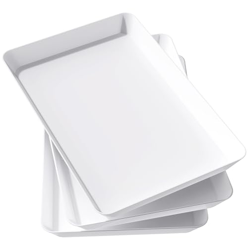 Lifewit Kunststoff Serviertablett, 36,7 x 24 cm, Großes Tablett, 3er-Set, BPA-frei, Wiederverwendbar, Servierplatte für Buffets, Feiern, Picknicks, Frühstück und Snacks, Weiß von Lifewit