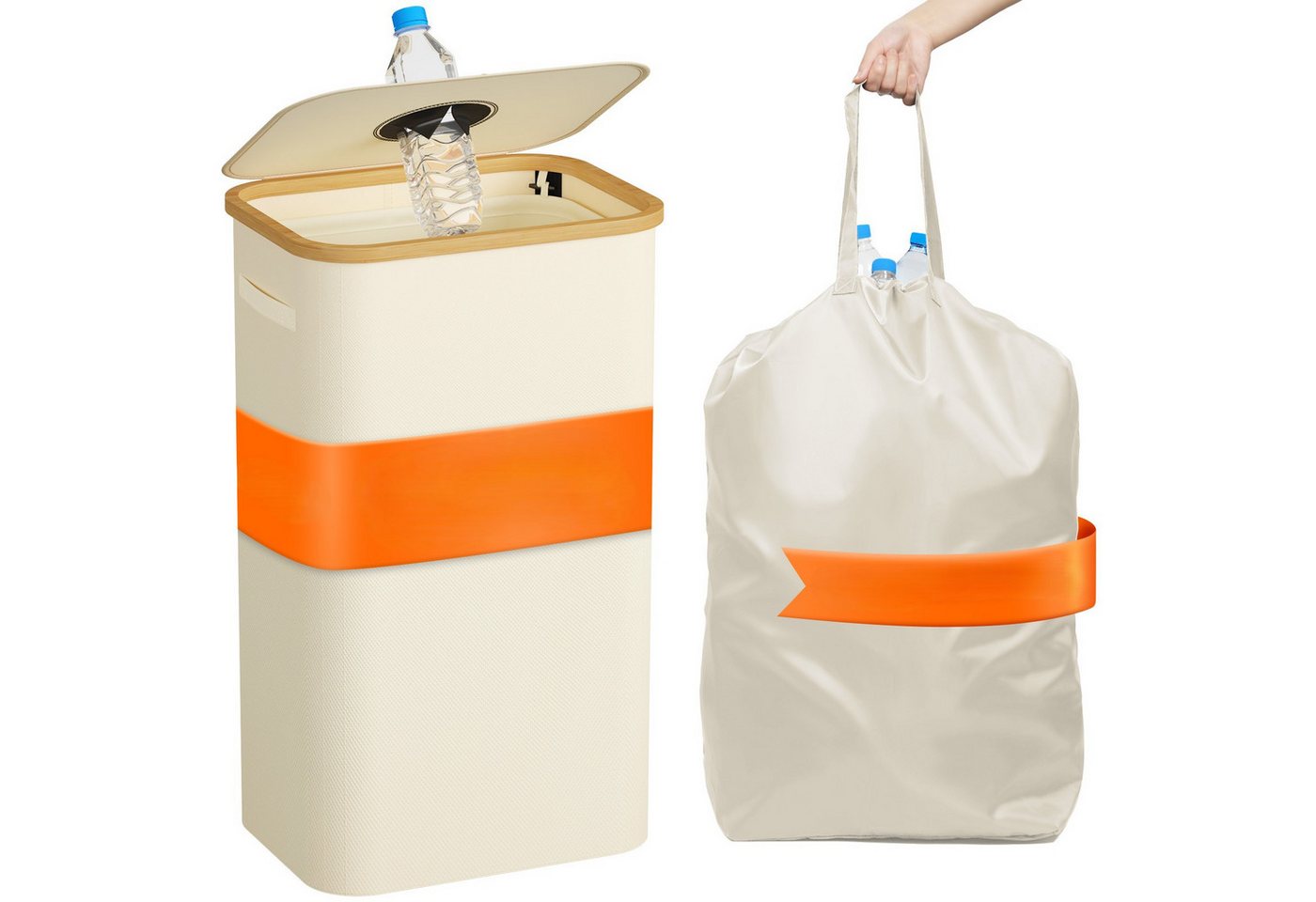 Lifewit Müllsackständer 100/150L Bambus Groß Leergut Sammelbehälter mit Deckel von Lifewit