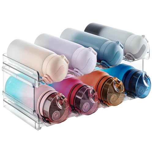 Lifewit Stapelbarer Flaschenhalter für Schrank, Gefrierschrank, Vorratskammer - Kunststoff-Wasserflaschenhalter für Küchenarbeitsplatte, Schrank, Büro - 2er-Pack, jedes Regal fasst 4 Behälter von Lifewit