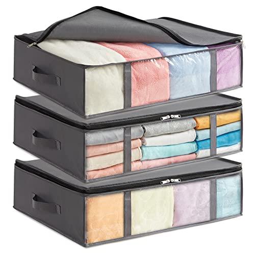 Lifewit 3 Stück 40L Unterbett Aufbewahrungsbox, Faltbare Unterbettkommode Aufbewahrungstasche Storage Boxes mit Deckel, Unterbett Aufbewahrung für Kleider Unterbett Kleiderschrank, Grau von Lifewit