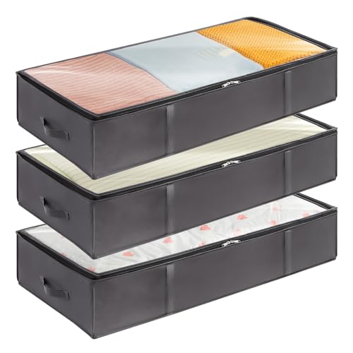 Lifewit 3 Stück 75L Unterbettkommode, Unterbett Kleideraufbewahrung Faltbare Aufbewahrungsbox mit Deckel, Kleidung Aufbewahrungstasche für Kleider Kleidung Unterbett Kleiderschrank, Grau von Lifewit