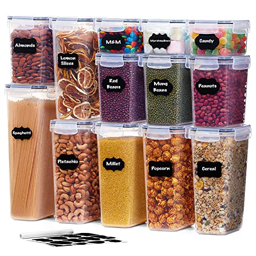 Lifewit Vorratsdosen 13 Set, luftdichte Vorratsbehälter mit Universaldeckel, Aufbewahrungsbox Küche Organizer mit Etiketten für Getreide, Mehl, Zucker, Müsli, Vorratsschrank, BPA-frei von Lifewit