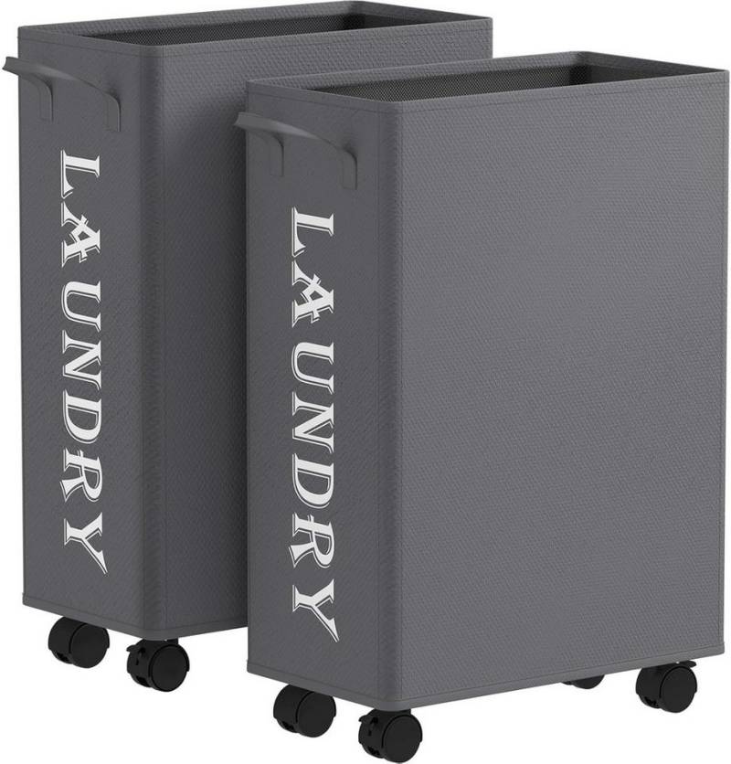 Lifewit Wäschekorb Rollbarer Wäschekorb 50L / 75L Faltbar mit Deckel & Griffen schmal (2er Wäschekorb-Set mit Rollen, Deckel und Tragegriffen, 2er Set faltbare Wäschekörbe mit Rollen für enge Räume), Schlank, faltbar, mit Rollen, wasserdicht, mit Kordelzug von Lifewit