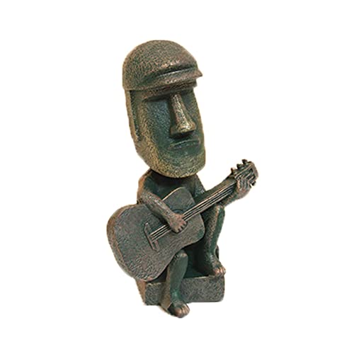 Lifexquisiter Osterinsel Moai Statue Figur Dekor, Spaß Spielen Gitarre Moai Figur Skulptur für Home Office Ornament, Retro Moai Statue für Bücherregal Desktop Dekoration, Gitarre spielen von Lifexquisiter