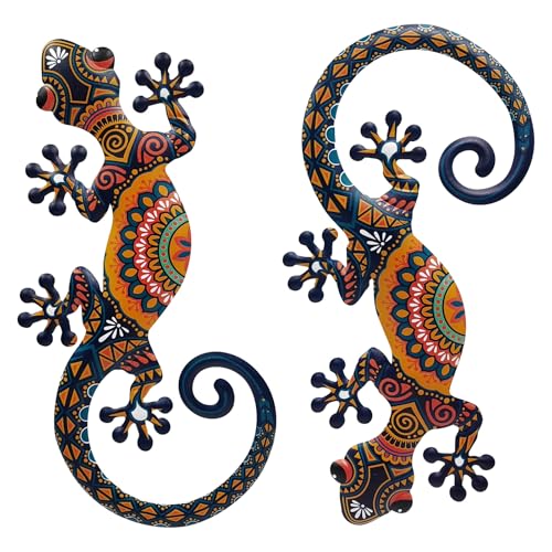 Liffy Metal Eidechse Gecko Wandkunst - 2er Pack 15 Zoll Metall Wanddekoration, Eidechse Outdoor Hängende Glas Skulptur Dekoration für Hof Garten Kunst, Terrasse Zaun Zuhause von Liffy