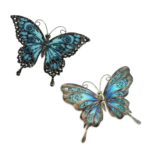 Liffy Metall Libelle Wanddekoration im Freien Zaun Kunst außerhalb hängende Dekorationen für Garten, Wohnzimmer, Schlafzimmer (Blue04) von Liffy