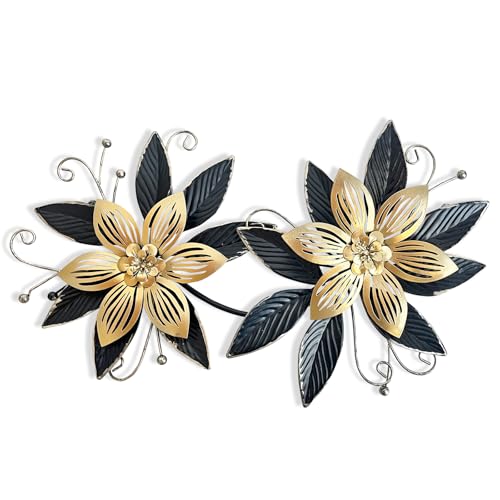 Liffy Schwarz Gold Metall Blumen Wanddekoration, 15“ 3D Mehrschichtige Moderne Florale Kunst, Rustikale Distressed hängende Home Decor für Innen, Schlafzimmer Wohnzimmer Garten Terrasse von Liffy