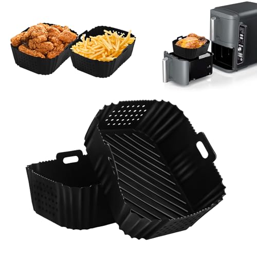 2 Stück Heißluftfritteuse Zubehör für Ninja Double Stack XL SL400EU, BPA Frei Airfryer Silikonform, Perforiert Air Fryer Silikon Einsatz für Dual Zone Luftfritteuse 7.5-9.5L von Lifhety