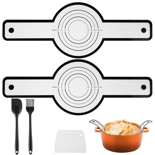 Lifhety 2 Stück Silikon Backmatte für Dutch Oven mit Teigkarte, Silikon Backpinsel & Spatel – Wiederverwendbare Antihaft Backmatte Brot mit Langen Griffen, Brotschlinge für Brottopf und Ofen von Lifhety