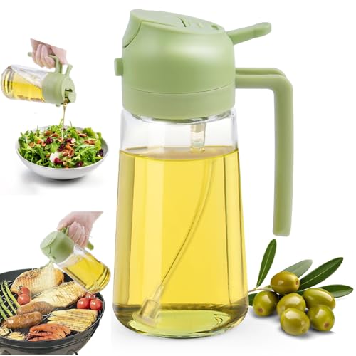 Lifhety Ölsprüher 2 in 1 für Speiseöl, Öl Sprühflasche Ölspray Glas für Heißluftfritteuse, 600ml Oelsprayflasche Olivenöl Spray Ölflasche zum Kochen von Lifhety