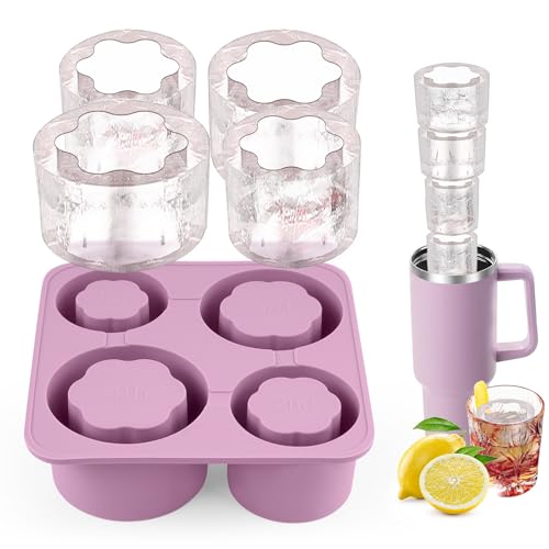 Lifhety Stanley Cup Eiswürfelform Silikon, Eiswürfel Wiederverwendbare mit Deckel, Stanley Cup Zubehör 4 Fach Ice Cube Tray für 20-40 Oz Tumbler Becher, Cocktails, Kaffee, Whiskey und Eiscreme (Lila) von Lifhety