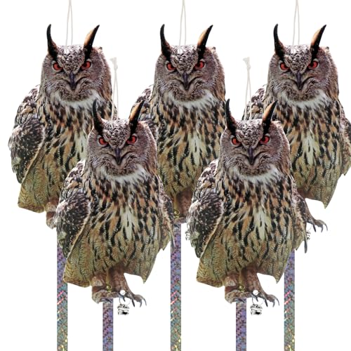 Eule Lockvogel zu erschrecken Vögel Weg, 5PCS Vogelschreck gefälschte Eule reflektierende Vögel Abschreckung hängende Dekoration Vogelschutzgerät für Bauernhöfe, Obstgärten, Gärten, Fenster von Lifreer
