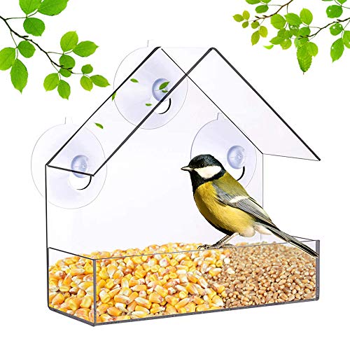 Lifreer Fenster Vogelhäuschen, Wildvogelhäuschen aus Kunststoff mit Dach, 3 Saugnäpfen und Saatgutschale (transparente Farbe) von Lifreer