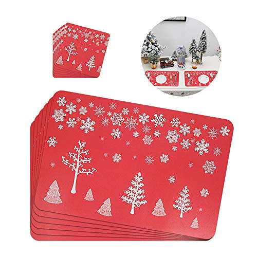 Weihnachts-Platzsets, wasserdicht, rutschfest, antihaftbeschichtet, hitzebeständig, Kissen, Tassen-Untersetzer, Esstisch-Matten, Platzsets für Weihnachtsdekoration, 12 Stück, Rot Weihnachts-Platzsets, wasserdicht, rutschfest, antihaftbeschichtet, hitzebeständig, Kissen, Tassen-Untersetzer, Esstisch-Matten, Platzsets für Weihnachtsdekoration, 12 Stück, Rot von Lifreer